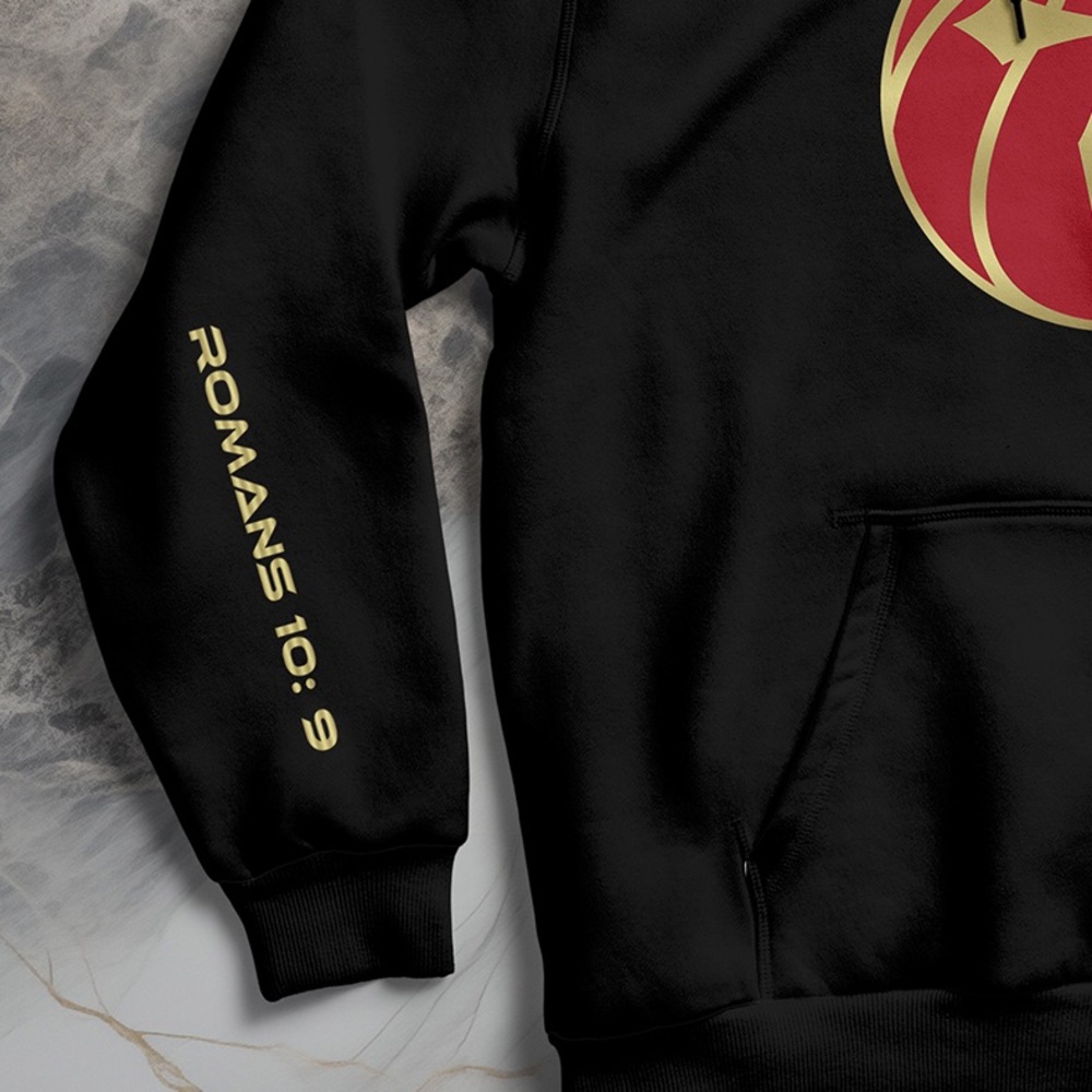 Men’s Hoodie Jesus Is Lord Gold Cross Christian Faith Bible Verse Sweatshirt - Picture 3 of 3